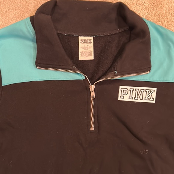 Victoria's Secret PINK Quarter Zip Pullover Hoodie in Black & Teal - Picture 3 of 5